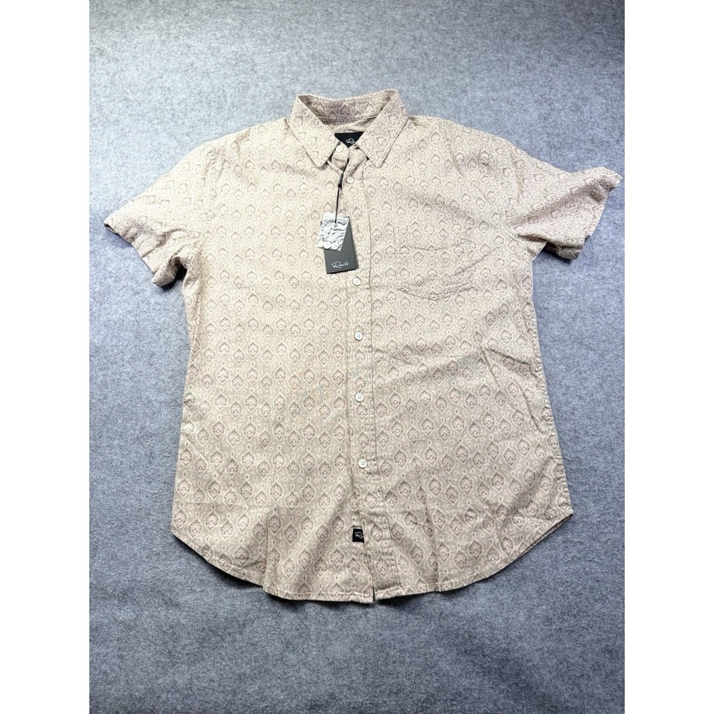 Rails Button Up Shirt Mens S Beige Geometric Pendant Batik Flamingo Short Sleeve